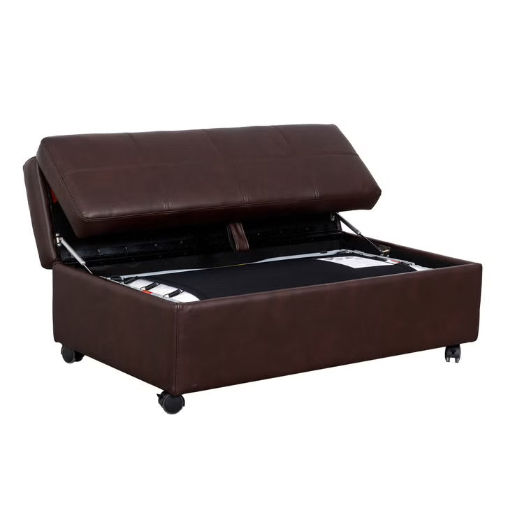 Brown Faux Leather Sleeper Ottoman with Pull-Out Bed