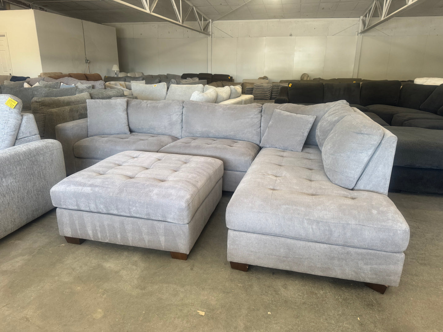 Gray L-Shaped Sectional with Ottoman