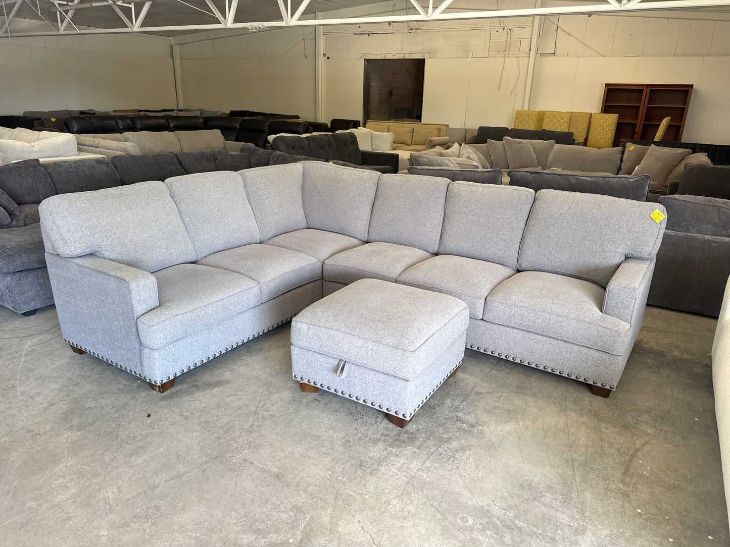 Gray L Shape Sectional with Storage Ottoman