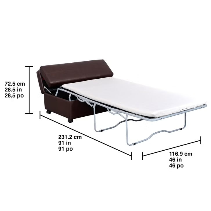 Brown Faux Leather Sleeper Ottoman with Pull-Out Bed