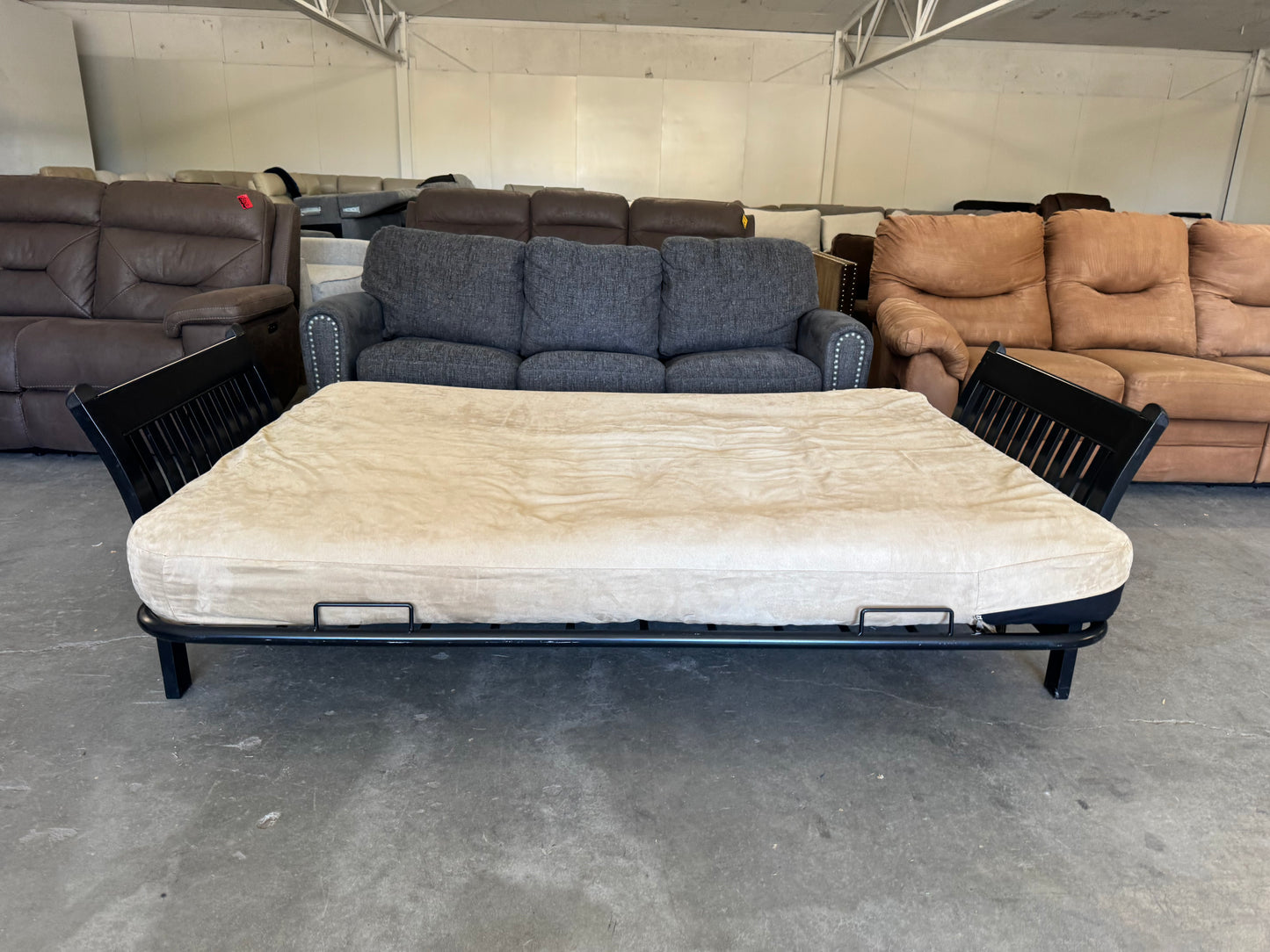 Beige Futon with Black Metal Frame