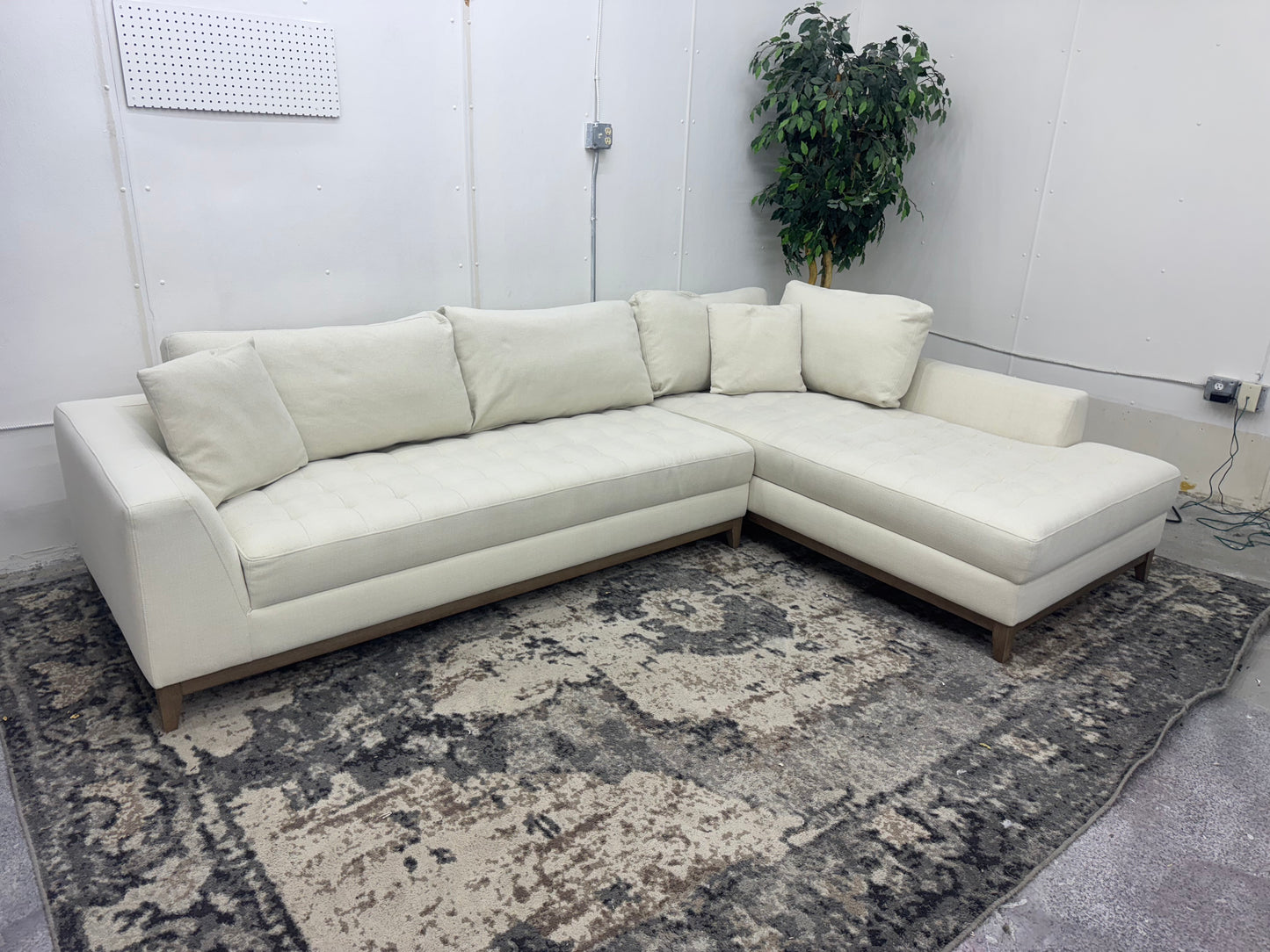 Beige Mid Century Modern Sectional with Chaise