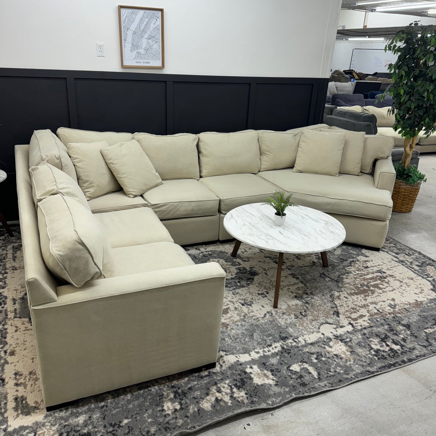 Beige Sectional Couch with Cuddler