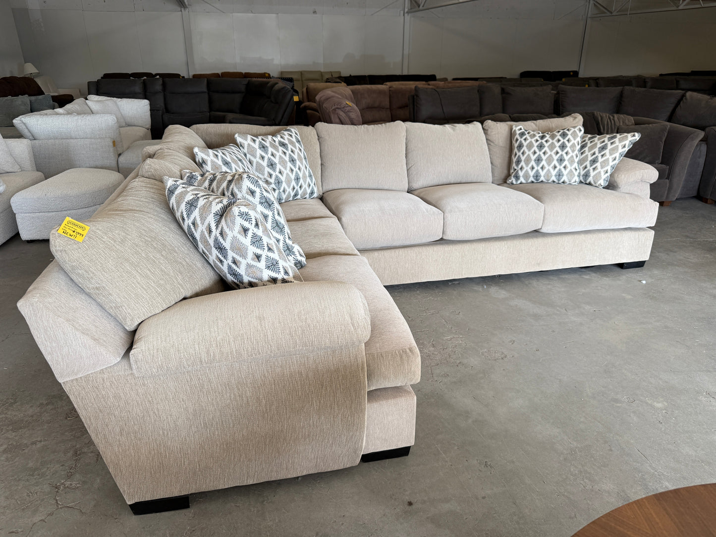 Brand New Beige Down-Filled L Shape Sectional