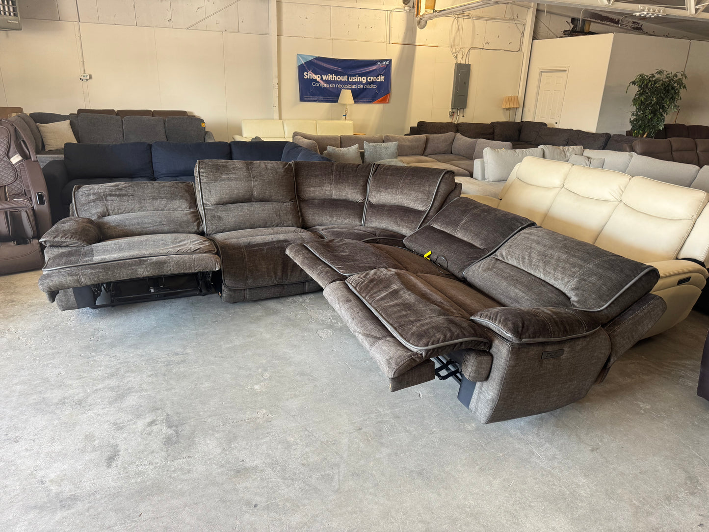 Sage Green Modular U-Shaped Sectional with 3 Pwr Recliners