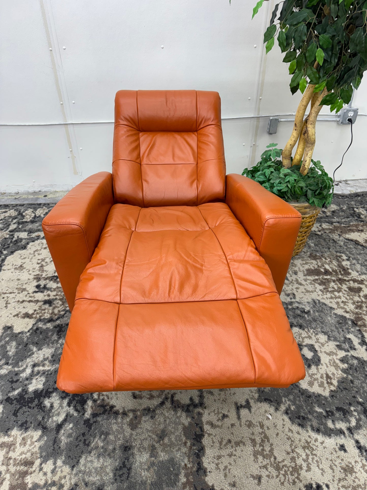Scandinavian Designs Orange Leather Reclining Chair