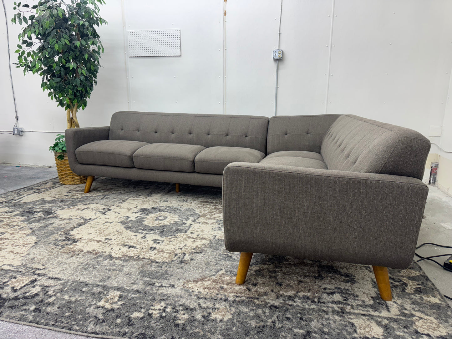 Gorgeous Taupe Mid Century Modern L Shape Sofa