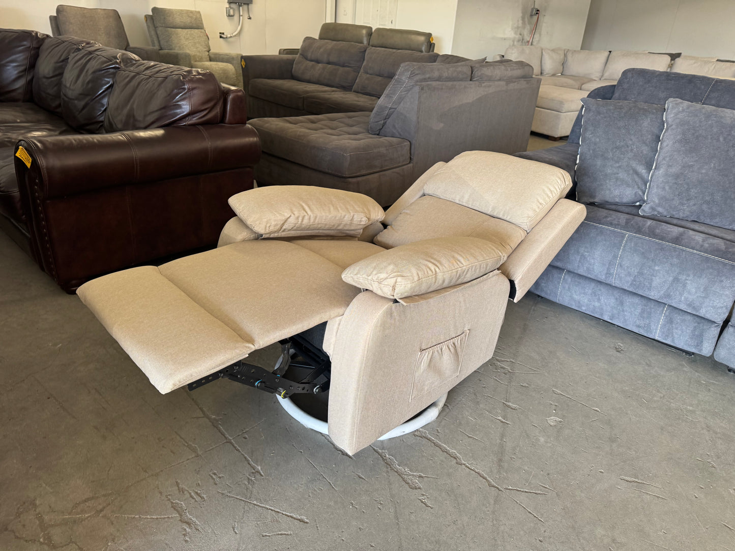 Brand New Beige Fabric Swivel Recliner