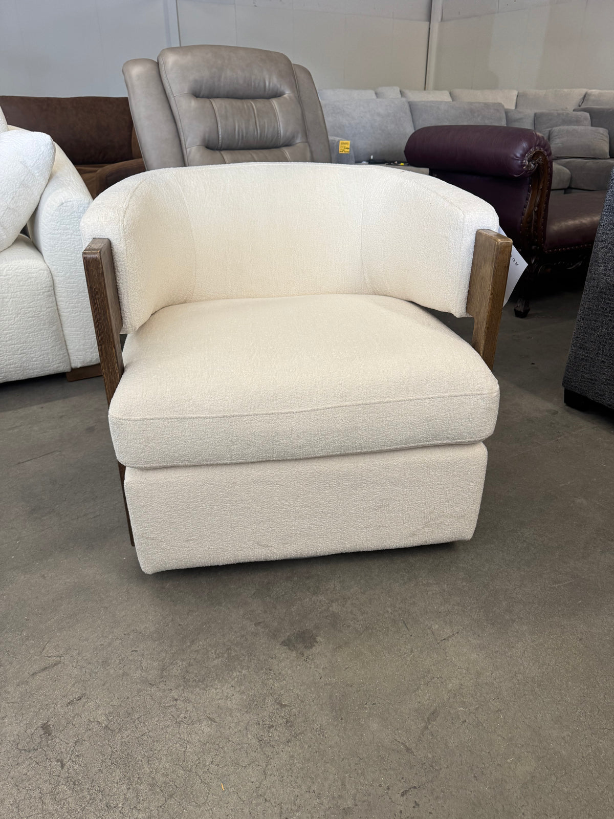 Henredon Wynn Fabric Swivel Chair with Wood Arms