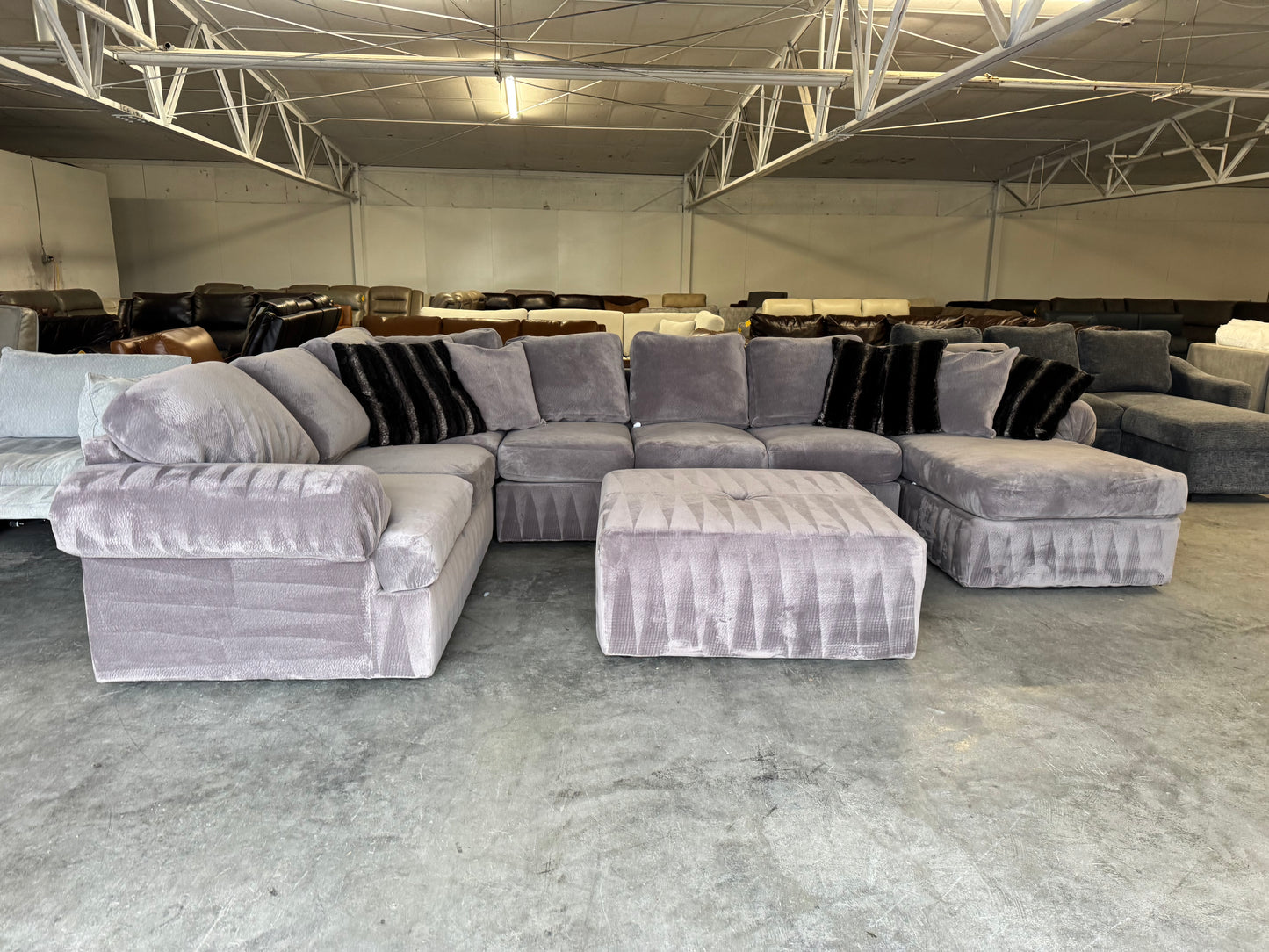 Gigantic Plush Taupe U Shape Sectional and Ottoman