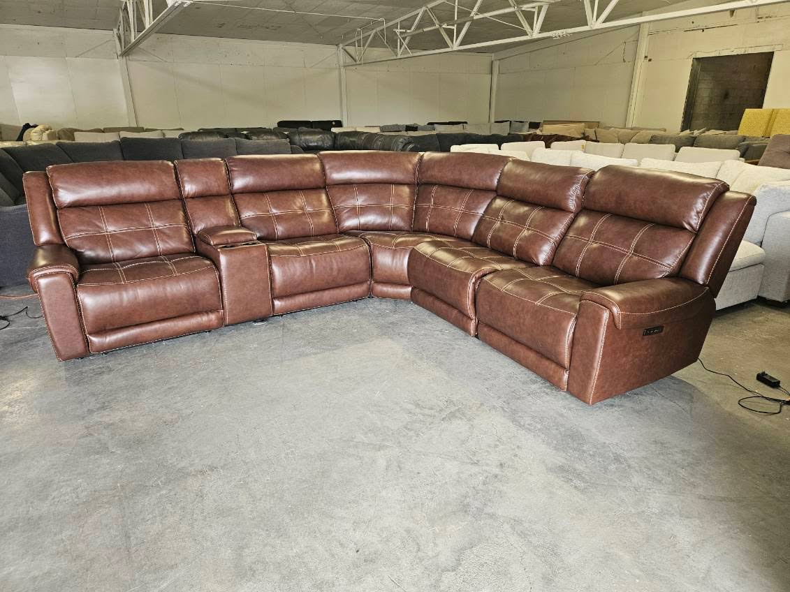 Brown Leather Modular Reclining Sectional – Three Power Recliners