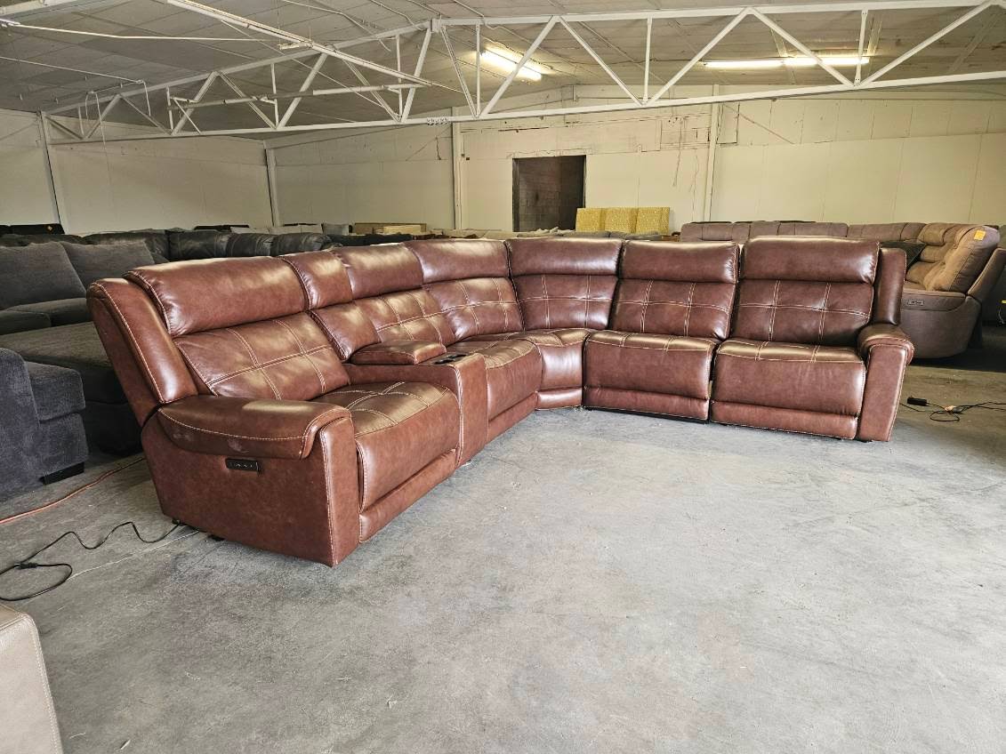 Brown Leather Modular Reclining Sectional – Three Power Recliners