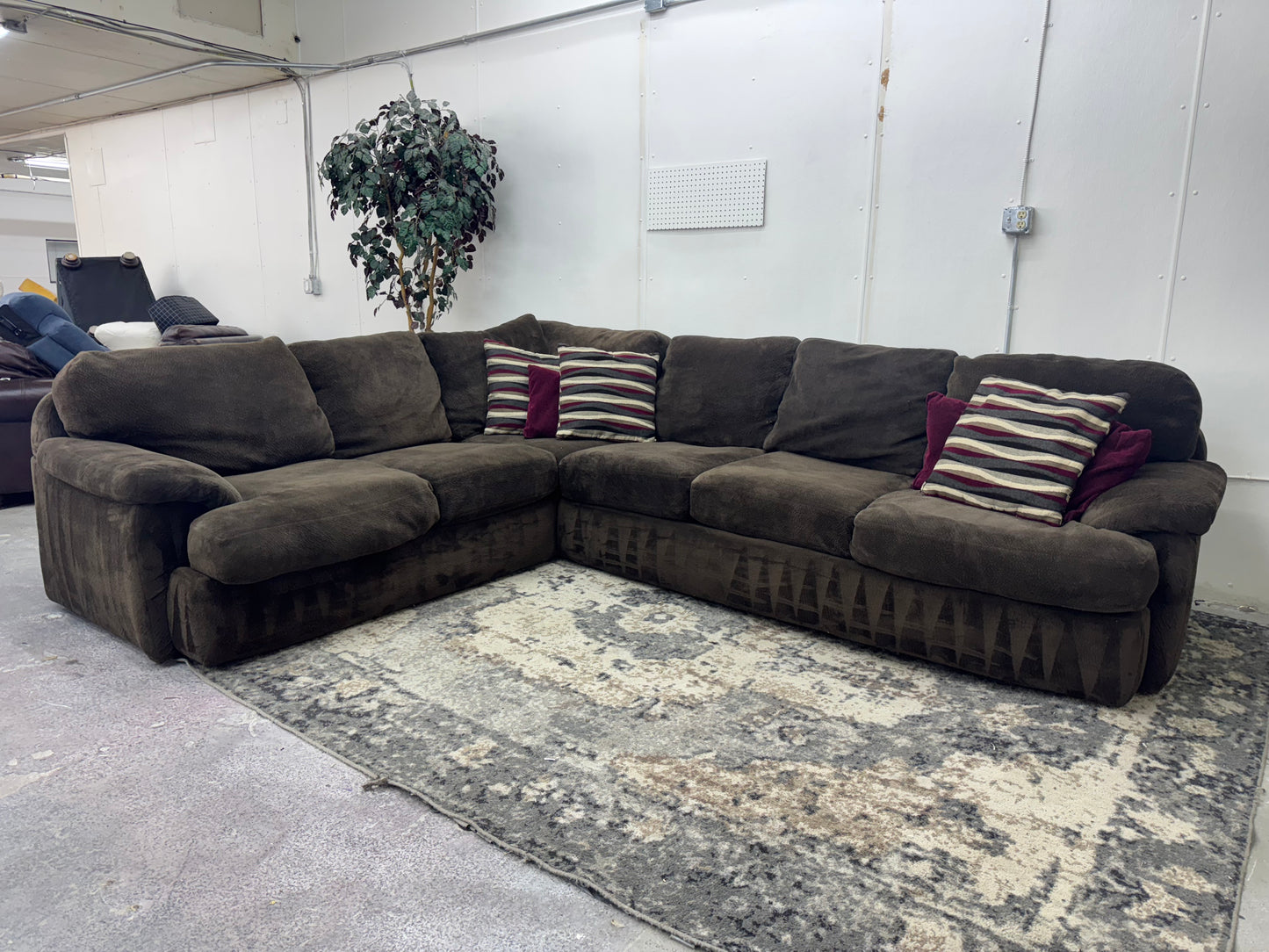 Plush Brown Down-Filled L Shape Sectional Couch