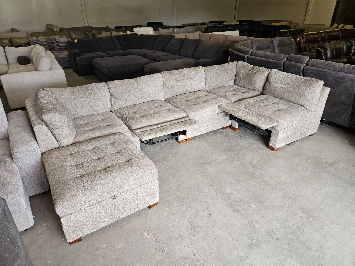 Gray Modular Sectional with Power Recliners & Storage Ottoman