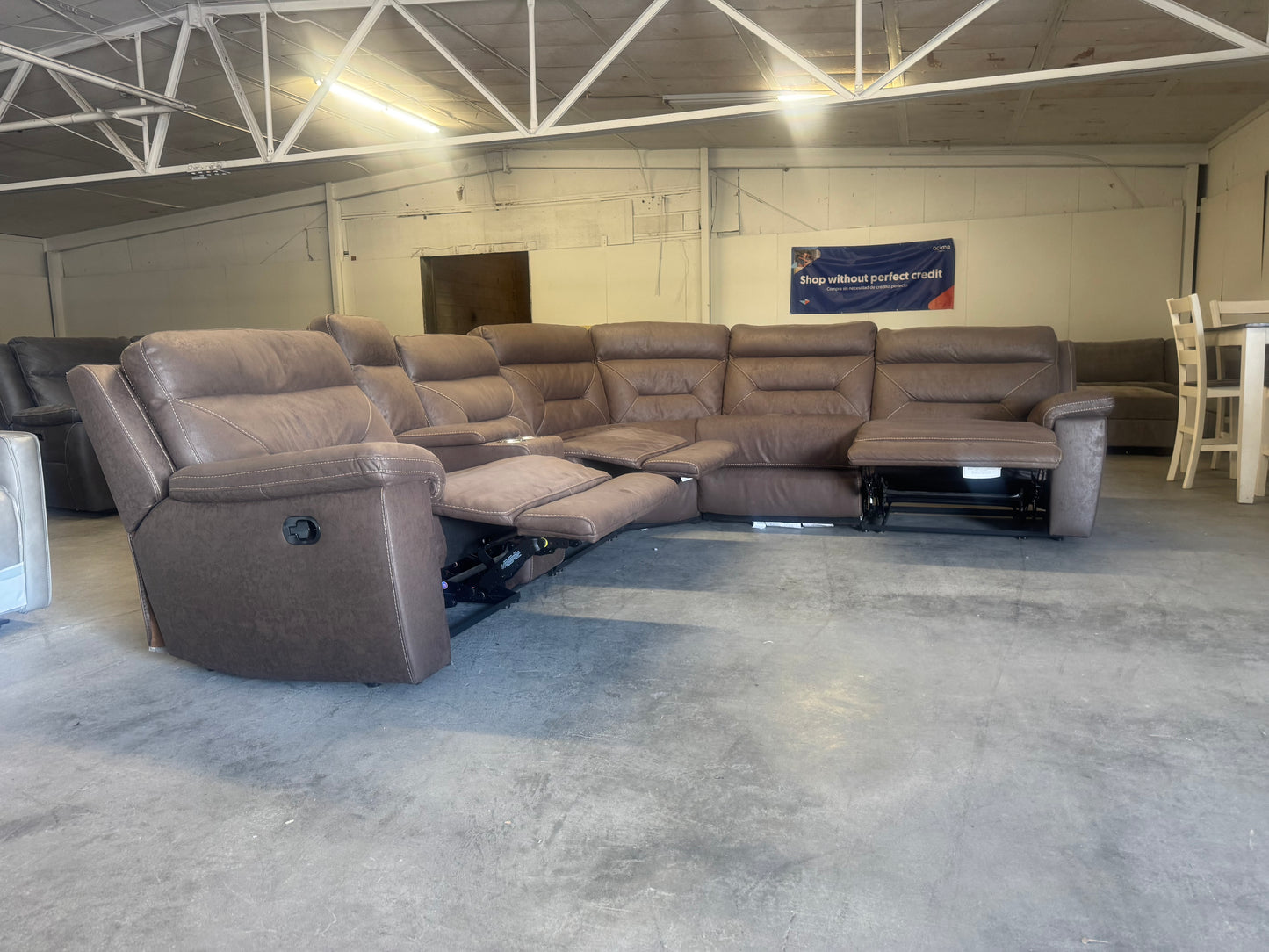 Brown Modular 6 Piece Microfiber Sectional Couch with 3 Manual Recliners