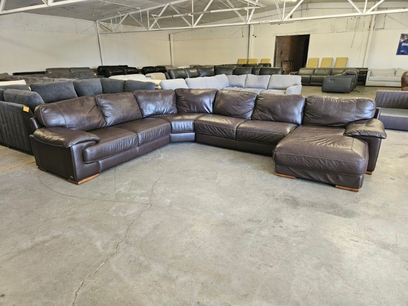 Cindy Crawford Home Brown Leather U-Shaped Sectional with Chaise