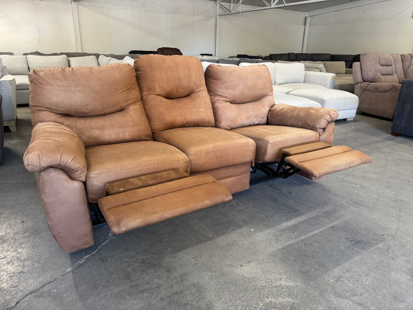 Reclining Couch - Brown Microfiber Manual Reclining Sofa – Same Day Delivery Available!