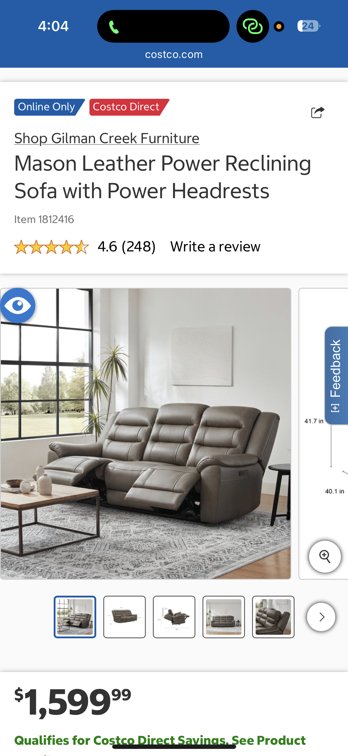 Taupe Mason Leather Power Reclining Sofa