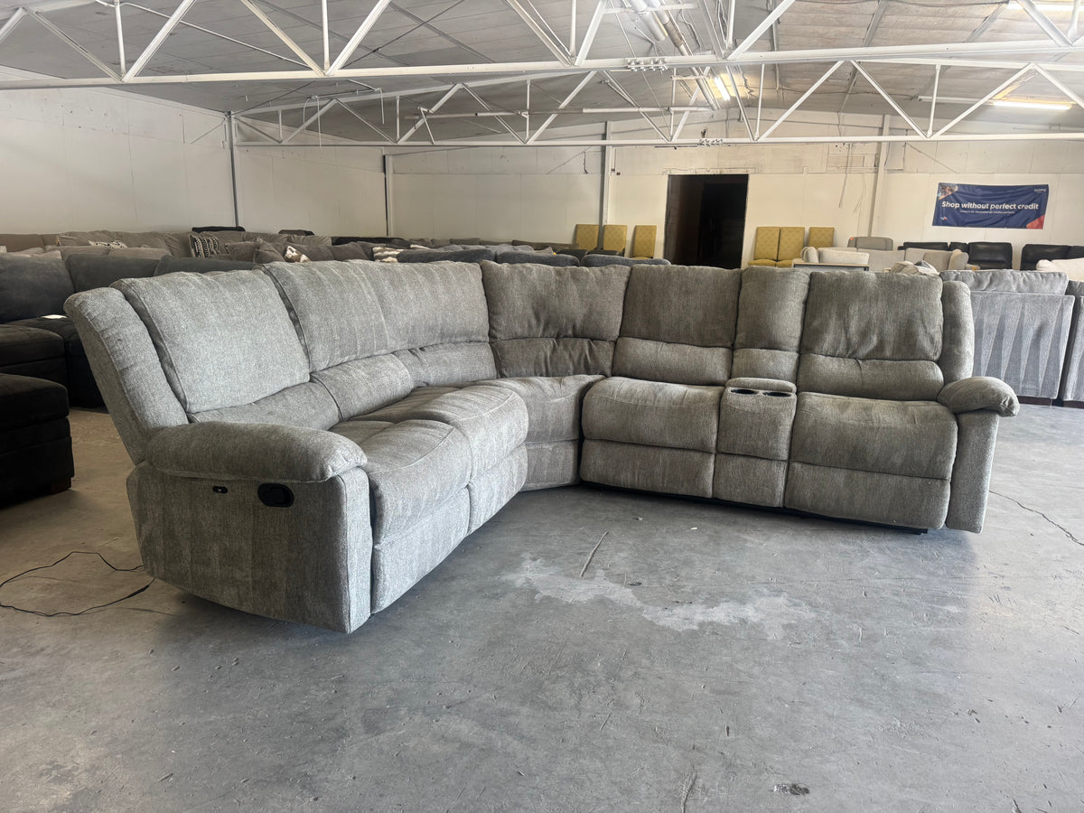 Gray L-Shaped Reclining Sectik Al Sofa with 3 Manual Recliners