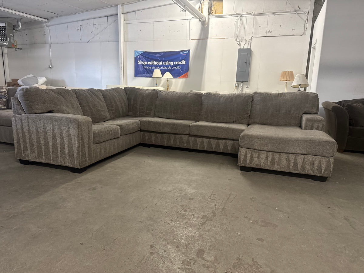 Taupe Fabric U-Shaped Sofa with Chaise Lounge