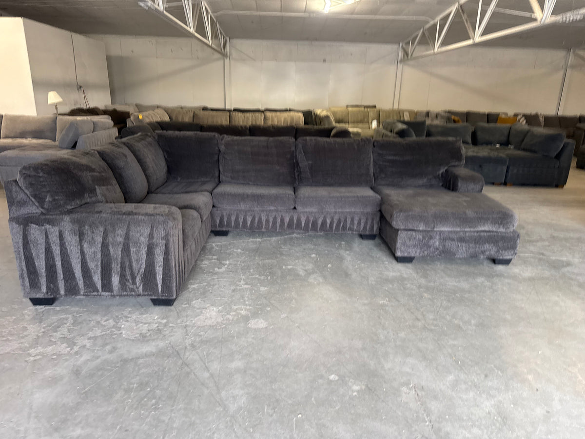 Charcoal Gray Fabric U-Shaped Sofa with Chaise Lounge