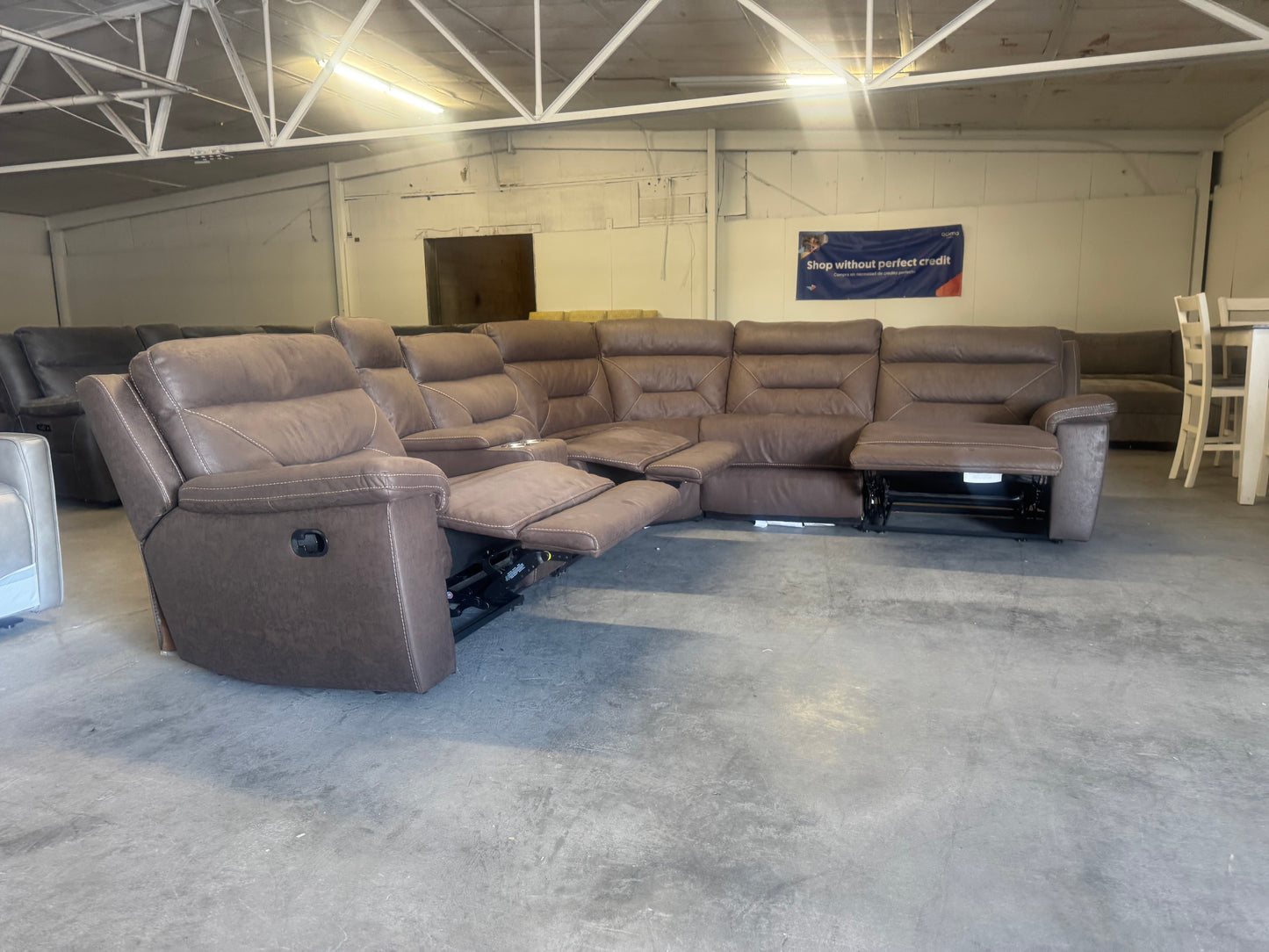 Brown Modular 6 Piece Microfiber Sectional Couch with 3 Manual Recliners