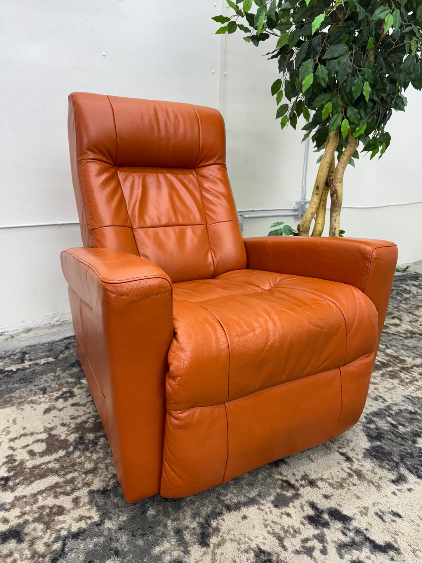 Scandinavian Designs Orange Leather Reclining Chair
