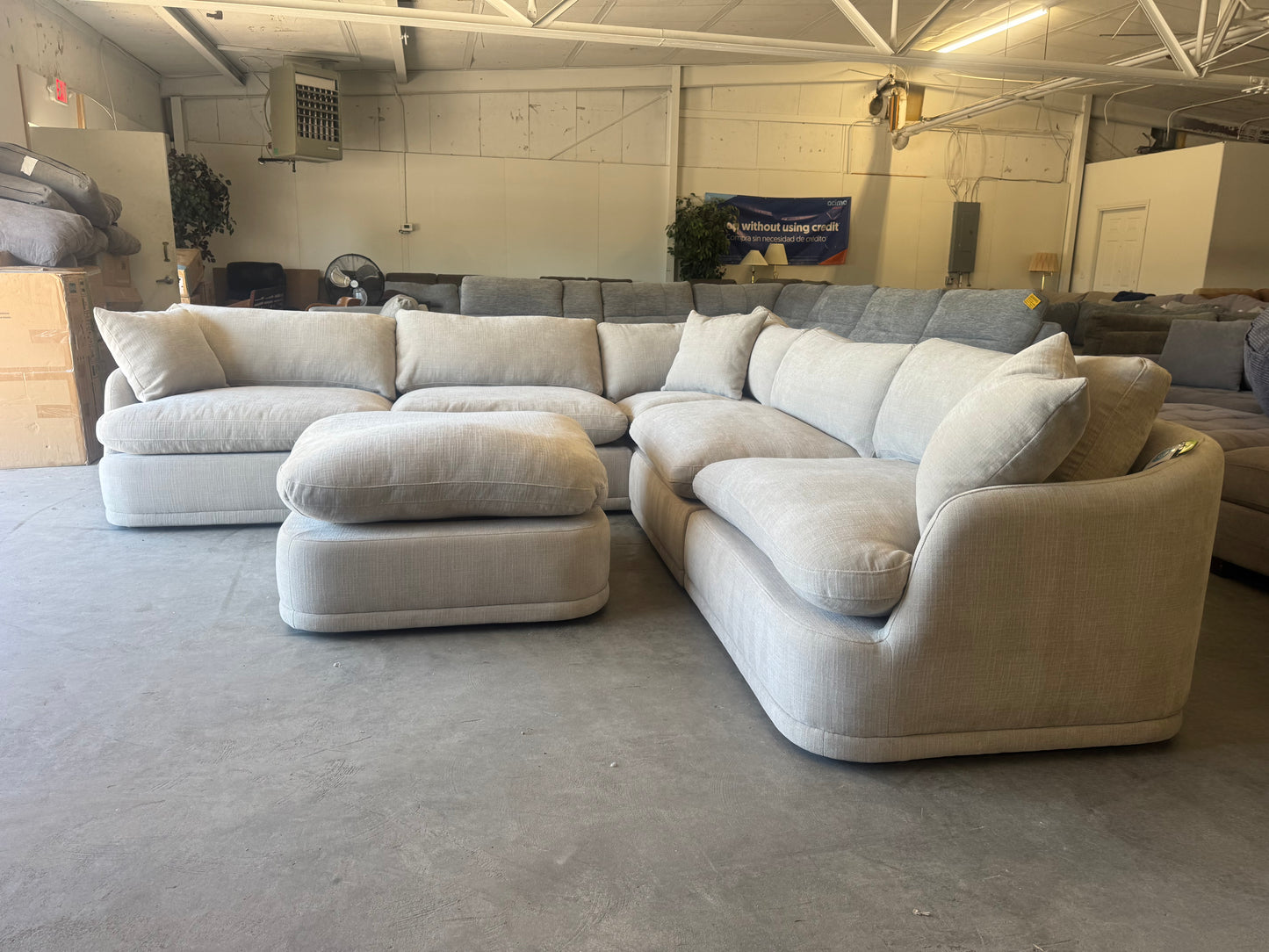 Beige Modular Sectional with Oversized Ottoman