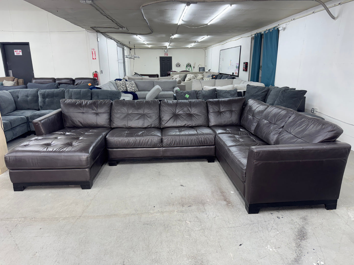 Dark Brown U Shape Leather Sectional Couch