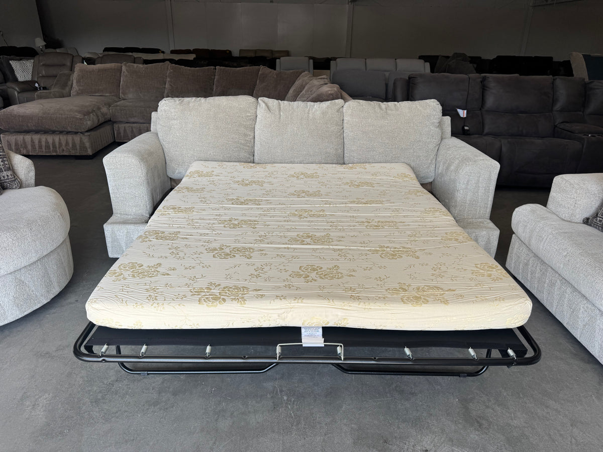 Living Room Set – Plush Beige Sleeper Sofa, Loveseat & Barrel Chair