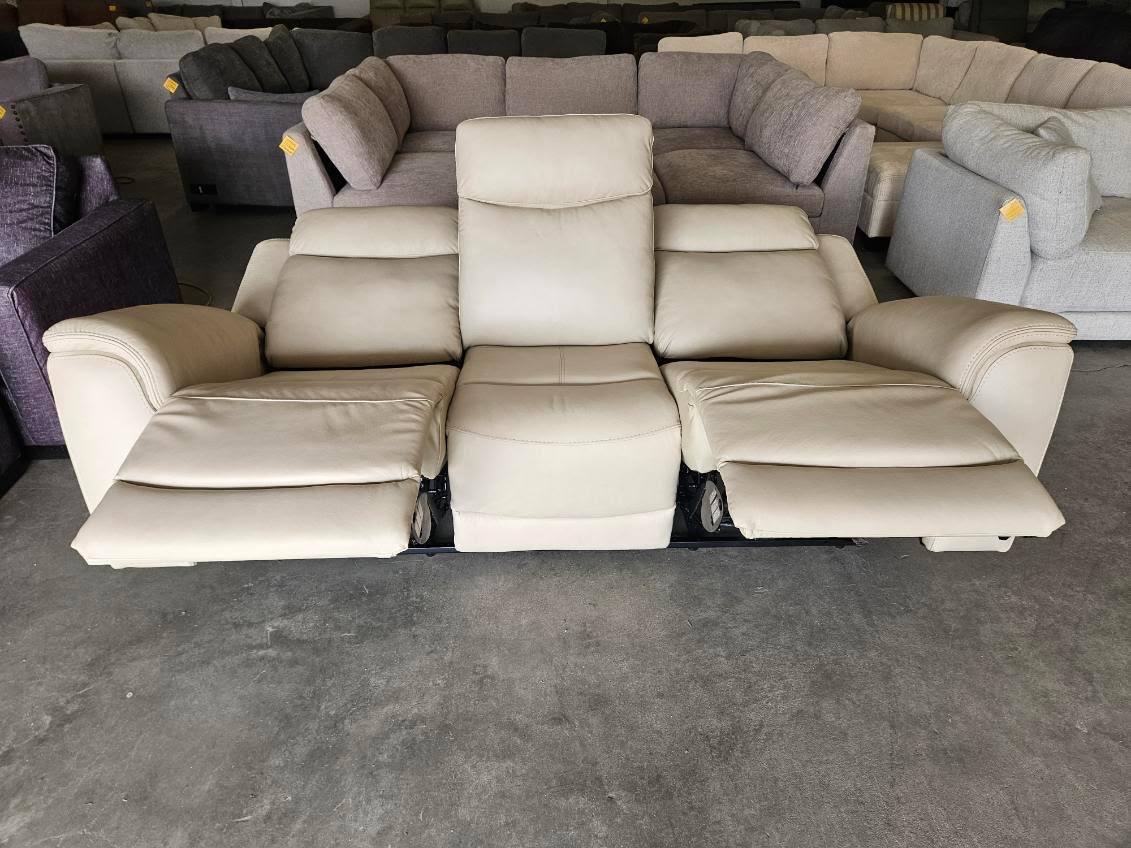 Cream Leather Power Reclining Sofa with Power Headrests