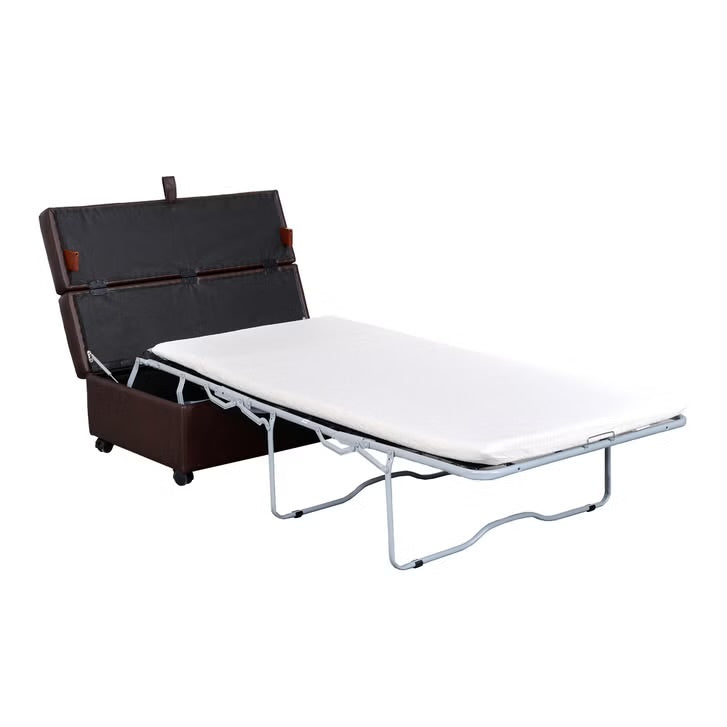 Brown Faux Leather Sleeper Ottoman with Pull-Out Bed
