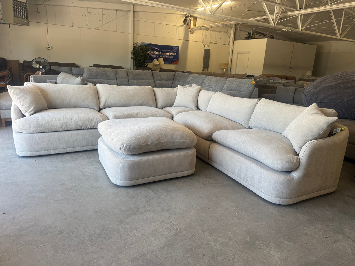 Beige Modular Sectional with Oversized Ottoman