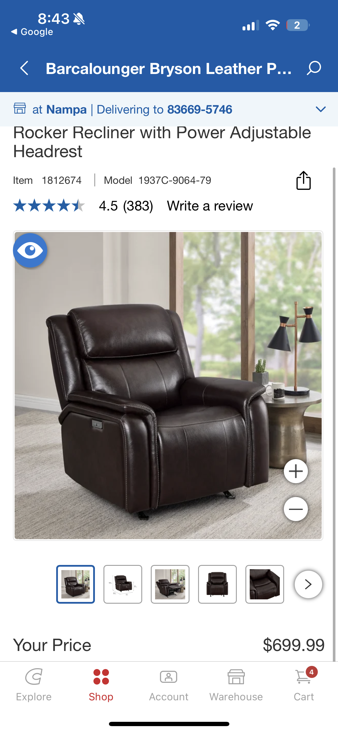NEW BarcaLounger “Bryson” Brown Leather Rocking Recliner