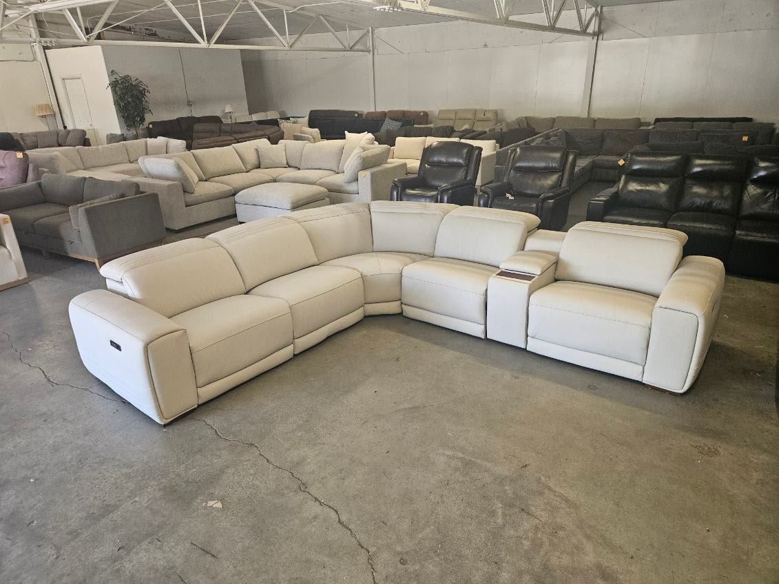 Like New Aiden & Ivy Karson White Leather Power Reclining Sectional
