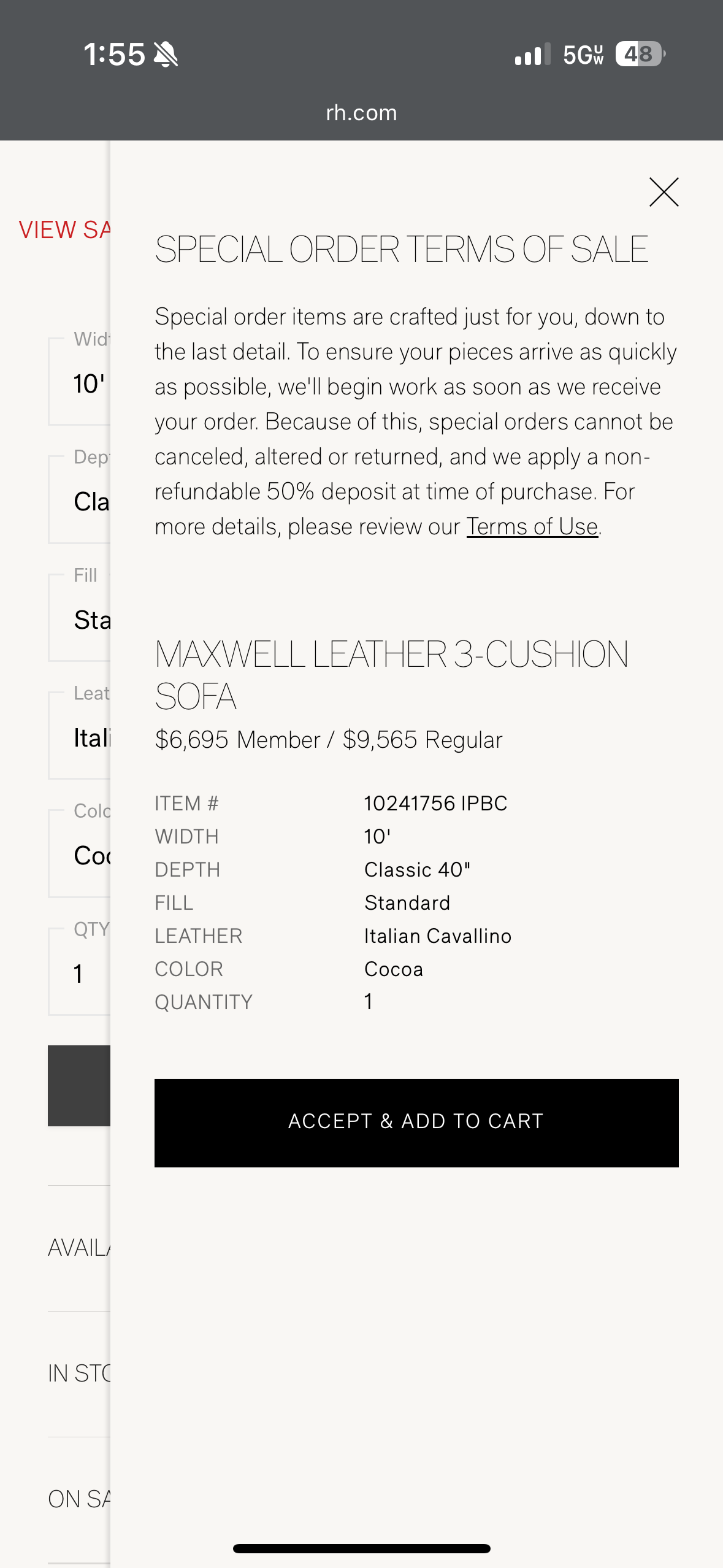 Restoration Hardware Leather Couch – RH Maxwell 3-Cushion Leather Sofa