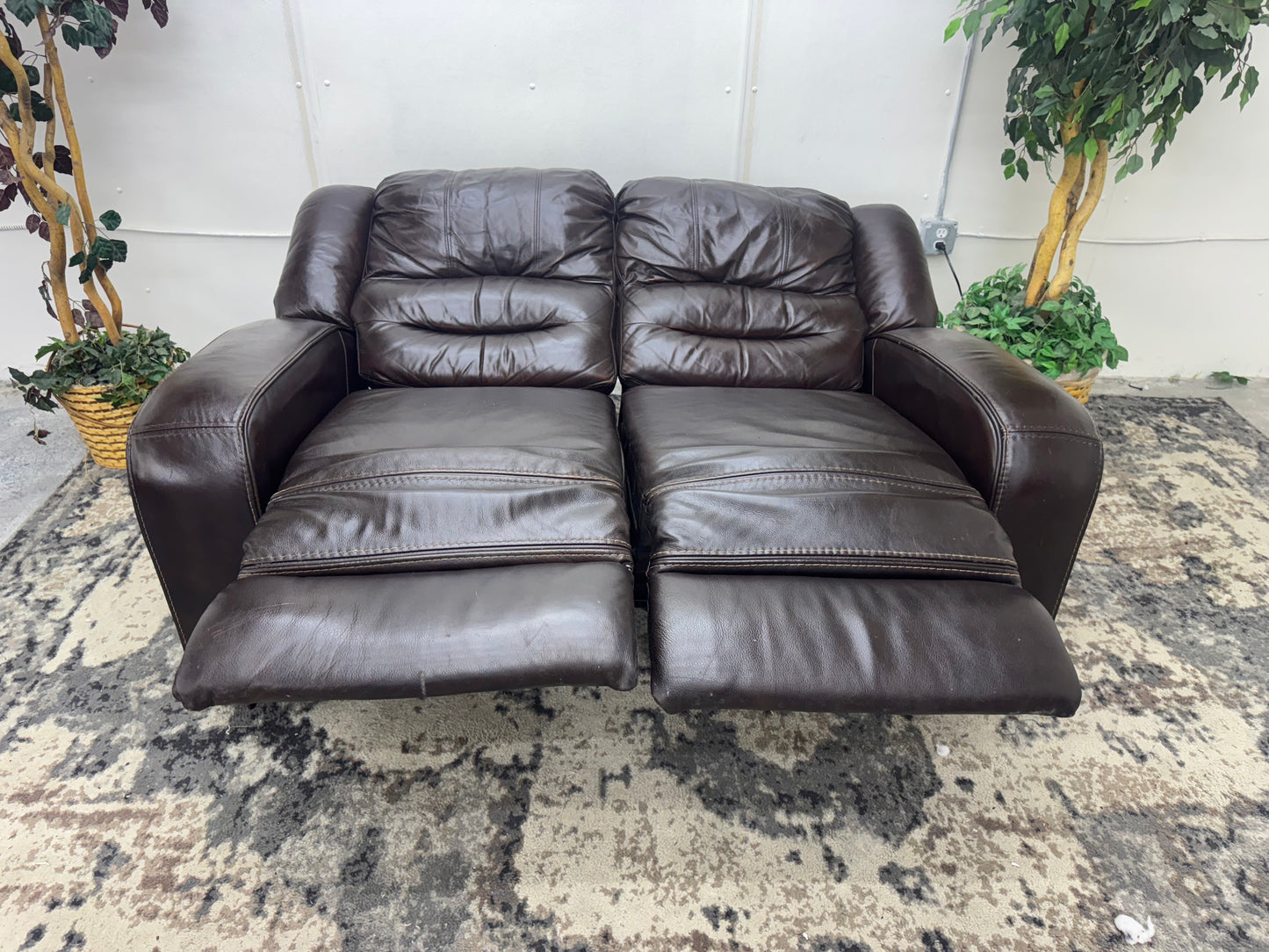 Brown Leather Power Reclining Loveseat