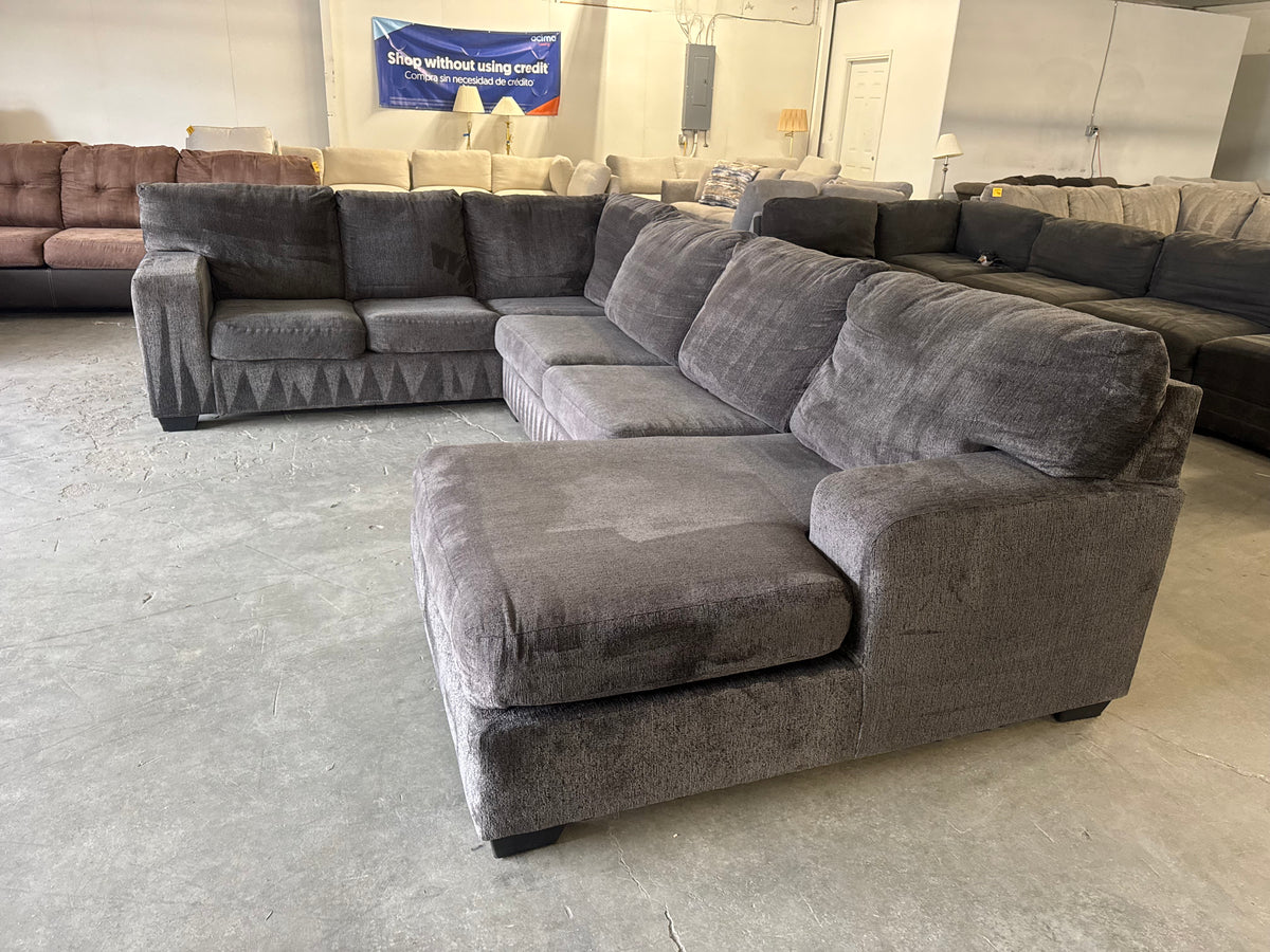 Charcoal Gray Fabric U-Shaped Sofa with Chaise Lounge
