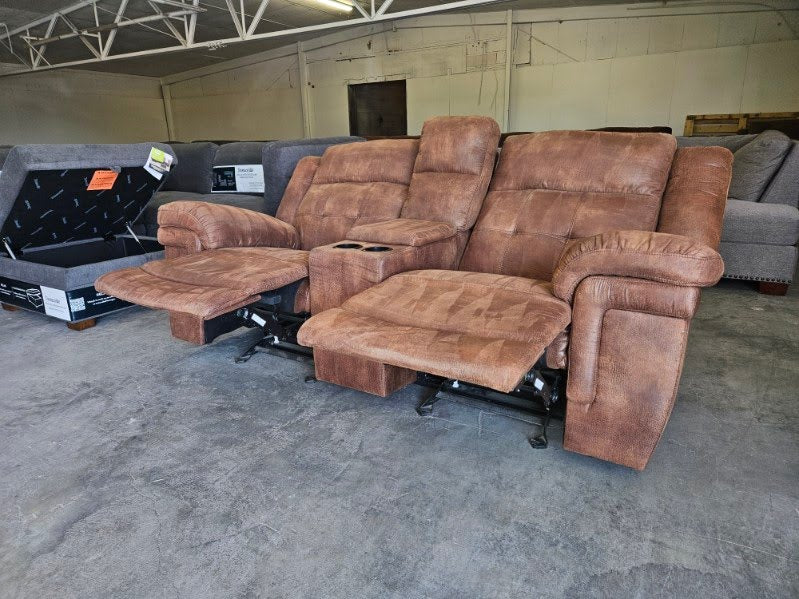 Reclining Loveseat - Brown Microfiber Dual Rocking Recliner