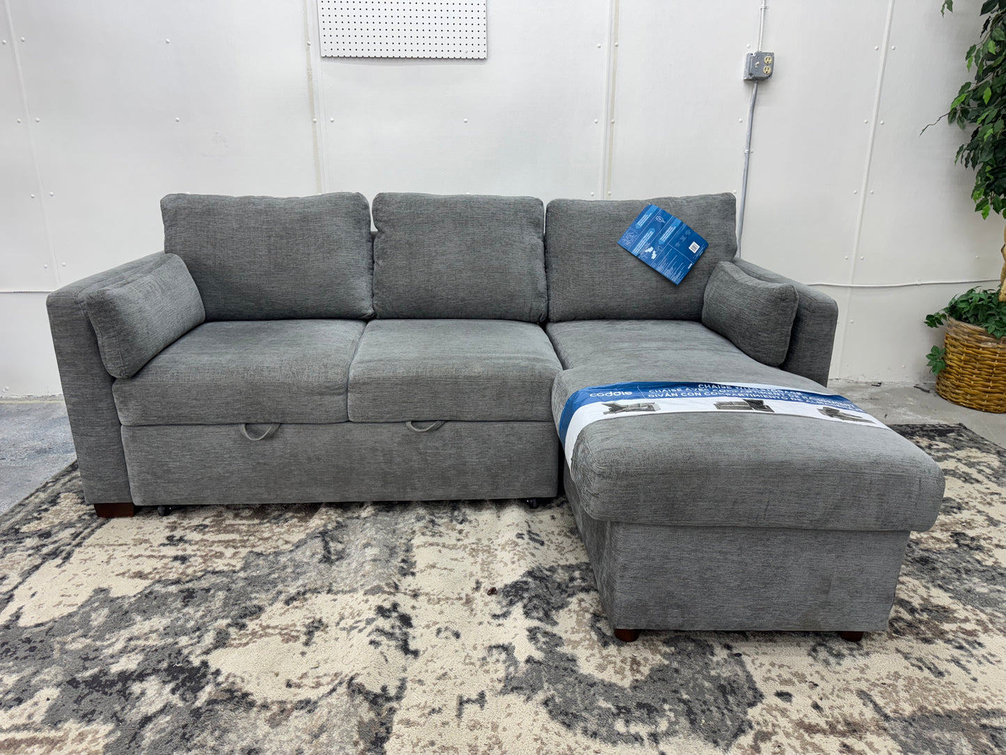 Gray Coddle Fabric Sleeper Sofa w/ Reversible Chaise & Storage