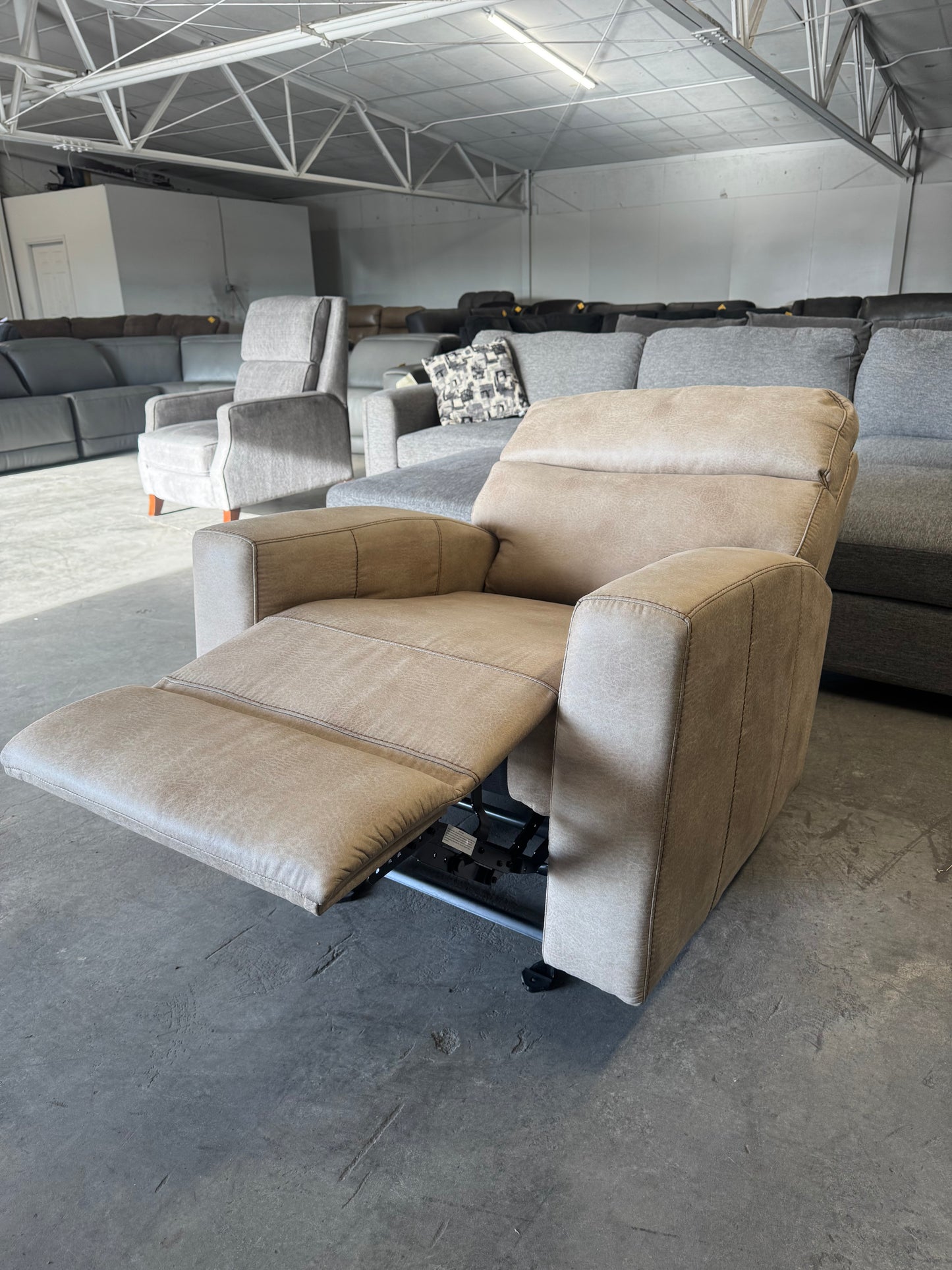 Beige Fabric Glider Recliner