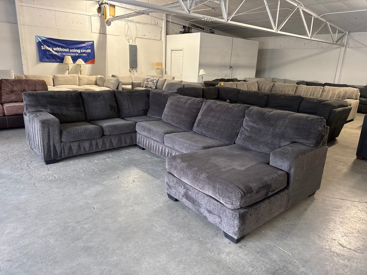 Charcoal Gray Fabric U-Shaped Sofa with Chaise Lounge