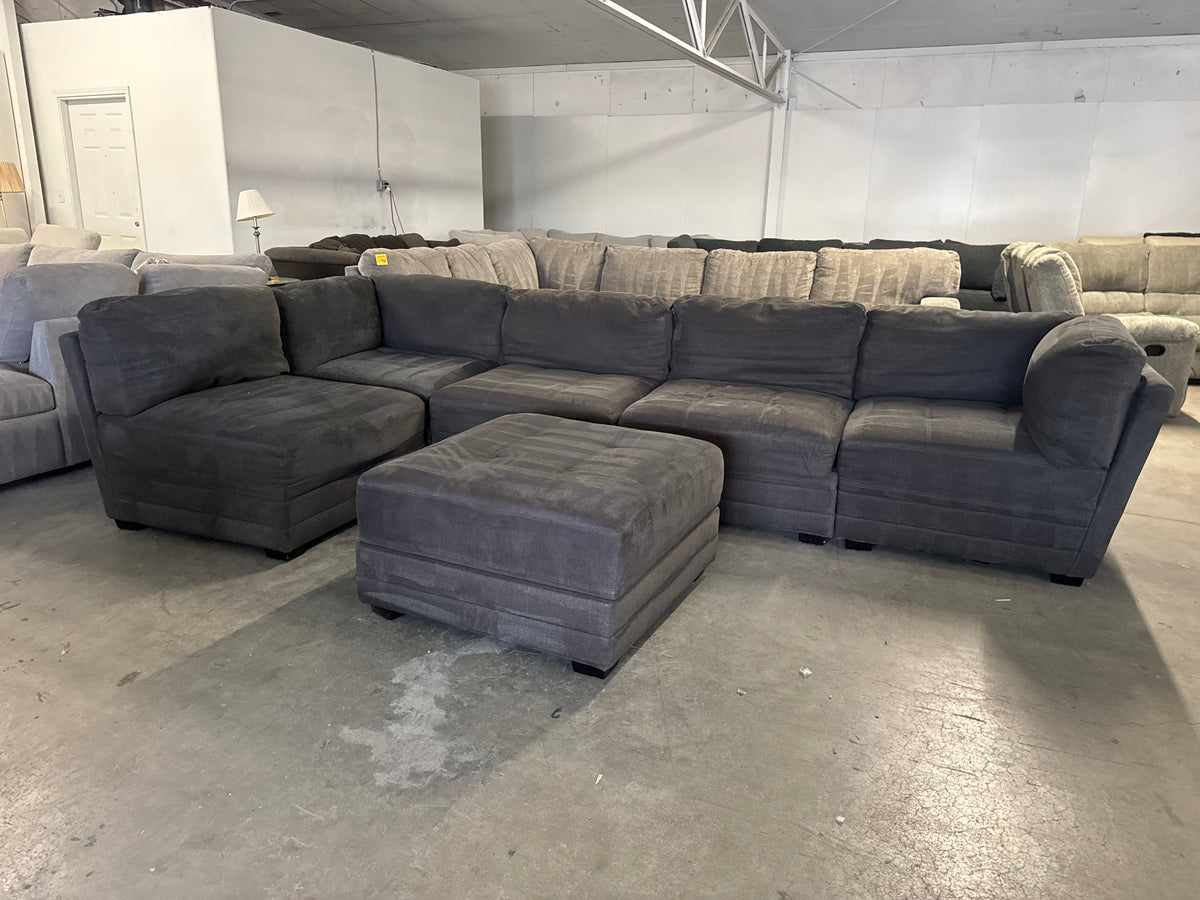 6 Piece Modular Charcoal Gray Sofa with Storage Ottoman