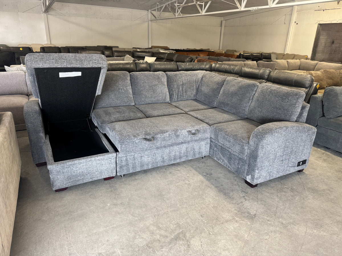 Gray U-Shape Sleeper Sectional with Storage Chaise