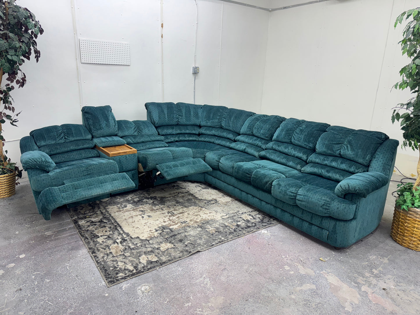 Green Bassett Reclining Sectional with Sleeper & Built-In Console