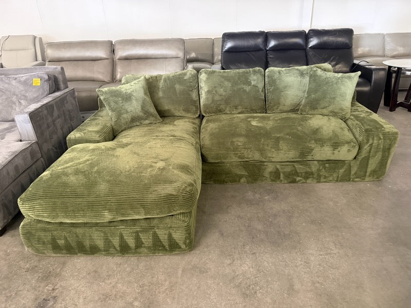 Green Plush Corduroy Boneless L-Shaped Sectional
