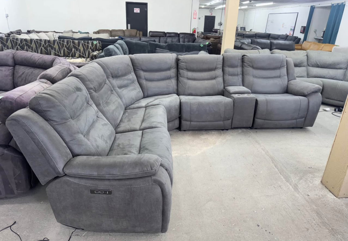 Zero Gravity Modular 6 Piece Gray Sectional with 3 Electric Recliners
