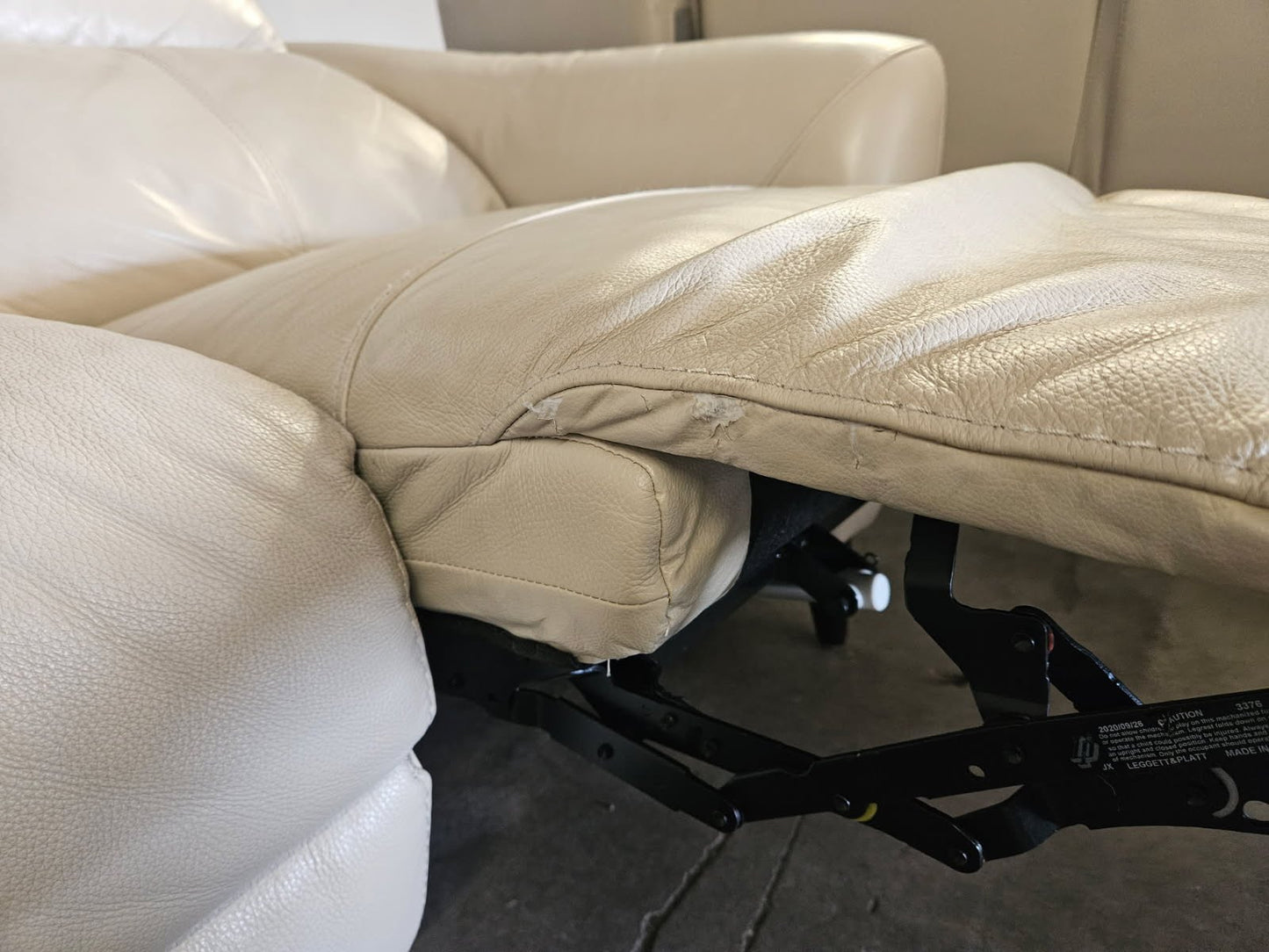 Cream Leather Power Reclining Sofa