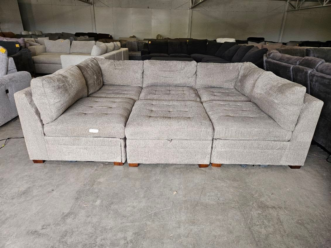 Gray Modular Sectional with Power Recliners & Storage Ottoman
