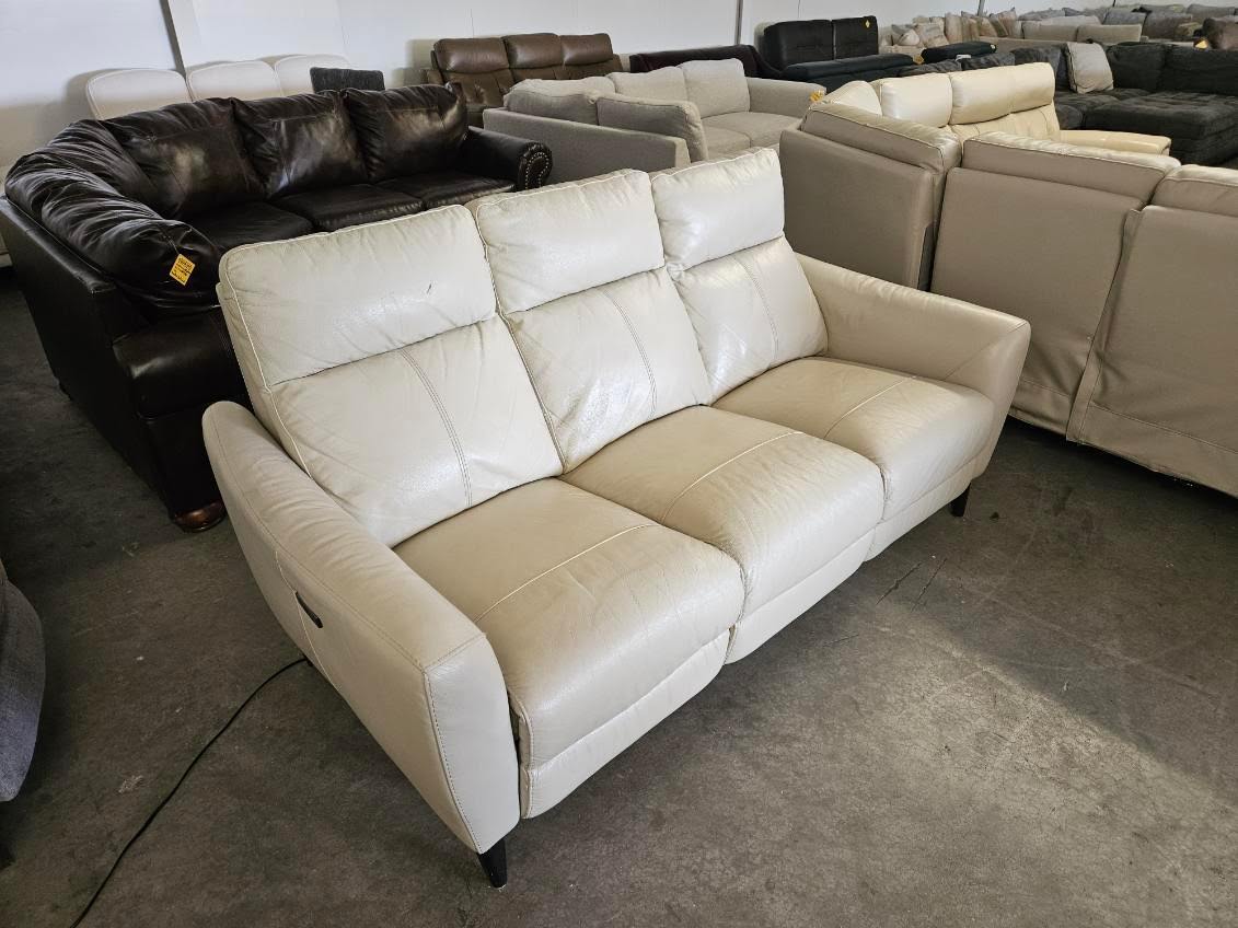 Cream Leather Power Reclining Sofa